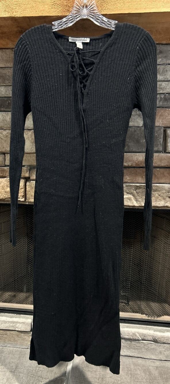 Women’s AUTUMN CASHMERE Black Ribbed Bodycon Y2K Sweater Dress Size M